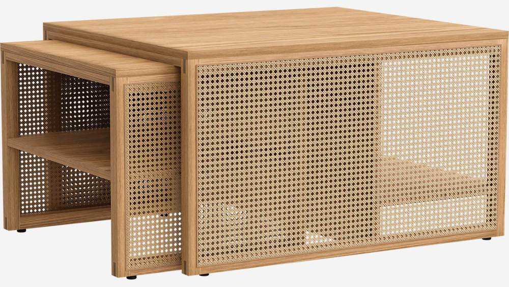 Tables basses gigognes en chêne et cannage en rotin - Design by Habitat Design Studio