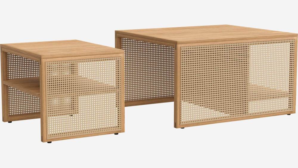 Tavolini bassi impilabili in rovere e rattan - Studio Design Habitat