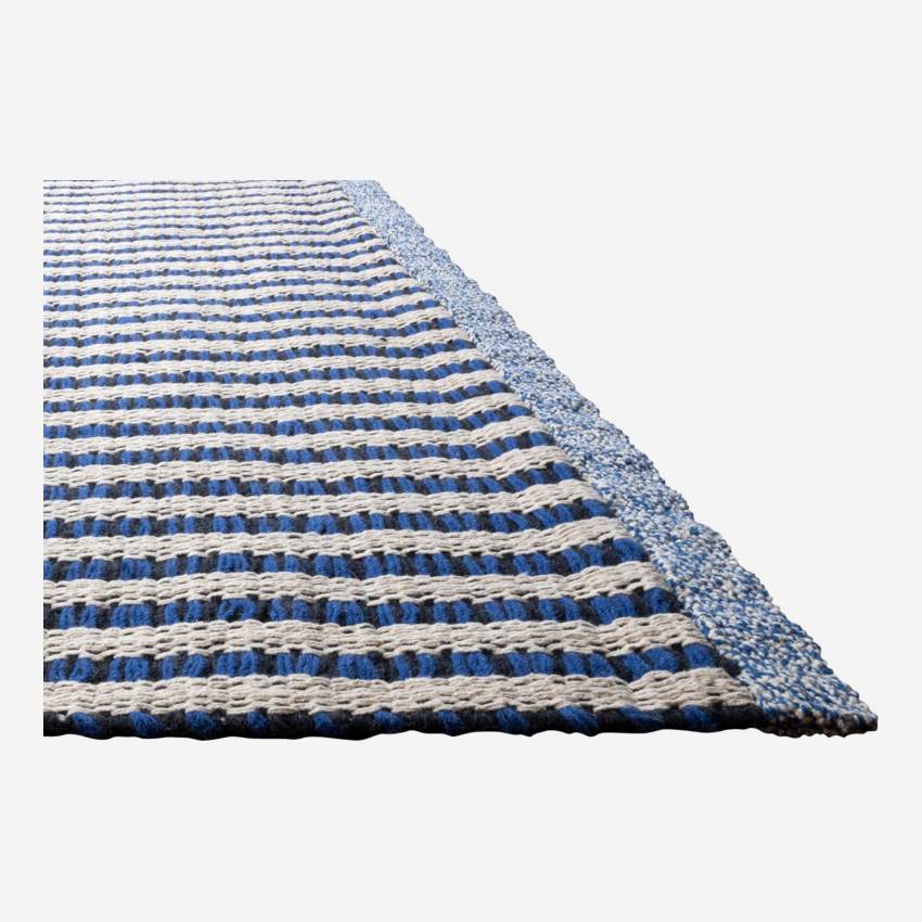 Tapis réversible en laine tissé main - 170 x 240 cm - Bleu - Design by Floriane Jacques