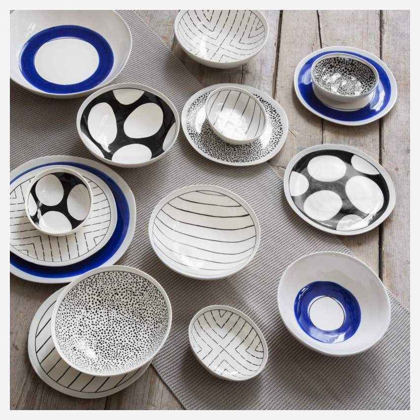 Lot de 4 assiettes à dessert en grès - 20 cm - Motif noir et blanc