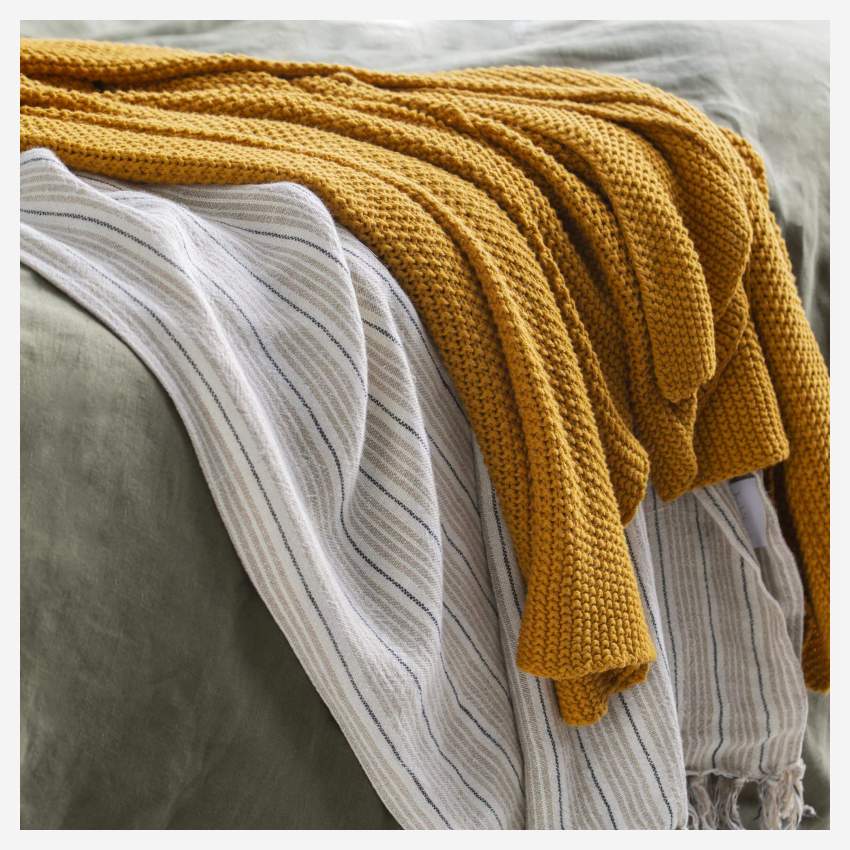 Plaid a maglia in cotone - 130 x 170 cm - Giallo senape