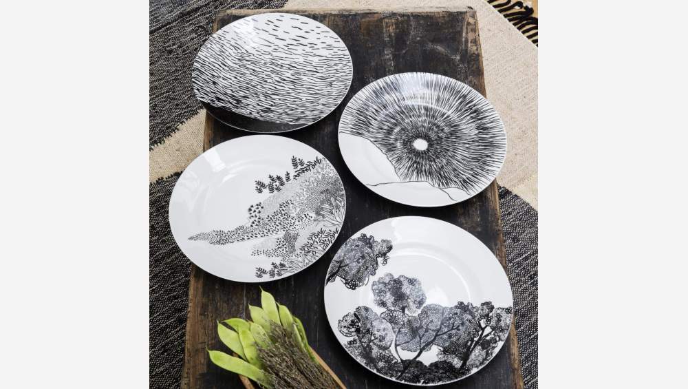 Set di 4 piatti in porcellana - 28 cm - Design by Floriane Jacques