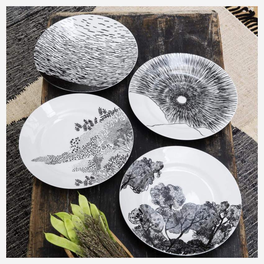 Set van 4 porseleinen platte borden - 28 cm - Motif by Floriane Jacques