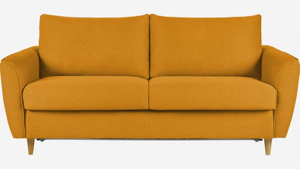 Sofá cama 3 plazas de tela con somier de láminas - Amarillo mostaza