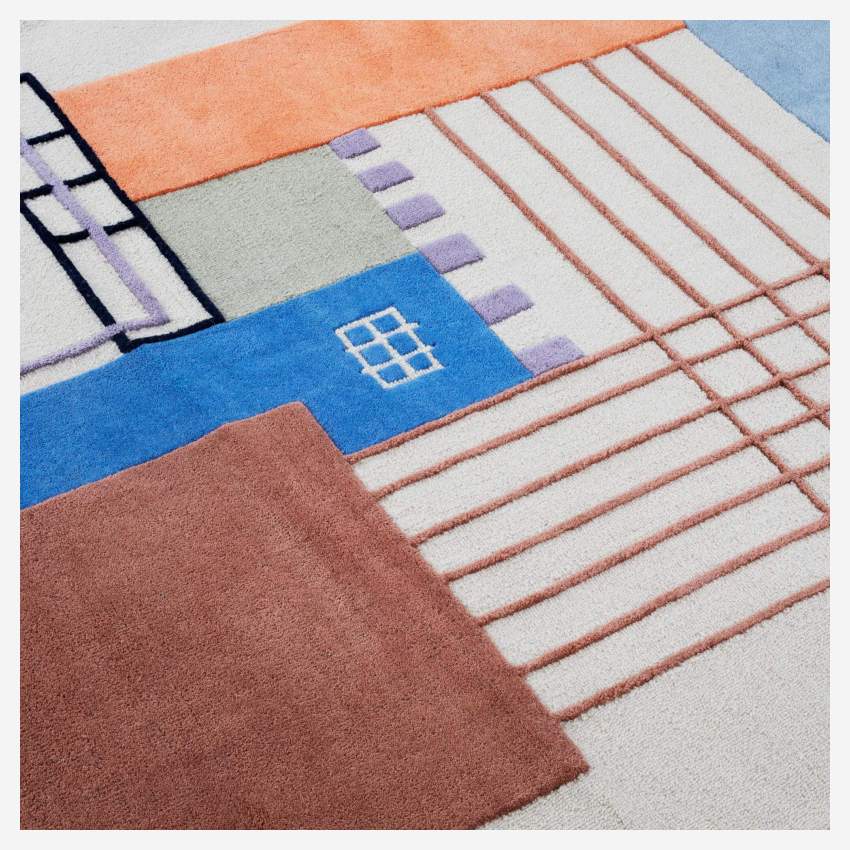 Met de hand getuft tapijt van wol - 170 x 240 cm - Motief huis - Design by Floriane Jacques