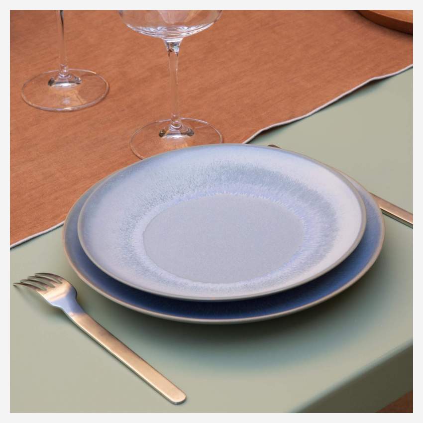 Assiette plate en grès - 26 cm - Bleu et marron