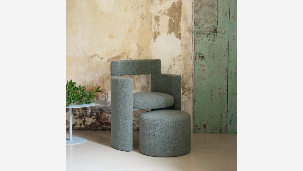 Sillón y reposapiés de tela - Verde jade - Design by Anthony Guerrée