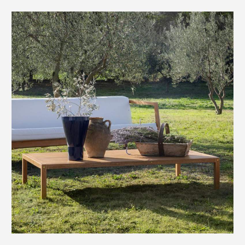 Salotto da giardino con 1 divano + 2 poltrone + 1 tavolino basso in legno di eucalipto