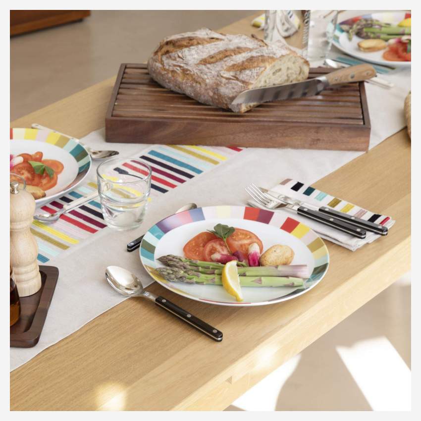 Chemin de table en coton - 40 x 200 cm - Blanc à rayures colorées