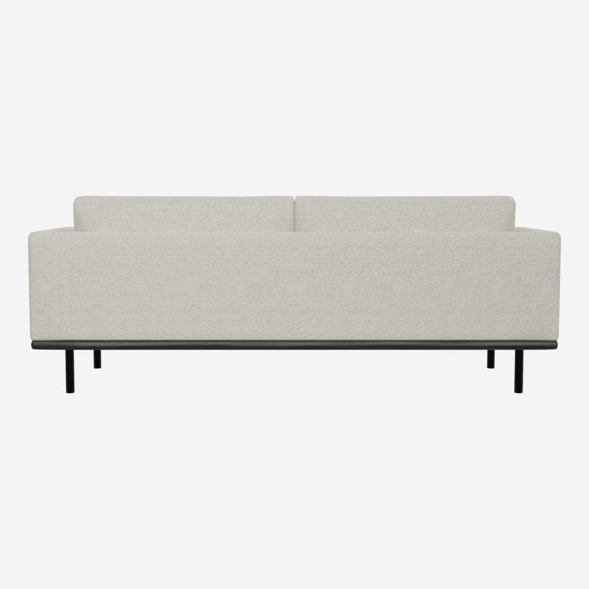 3-Sitzer-Sofa aus Venezia-Stoff - Kreideweiß - Basis aus schwarzem Leder