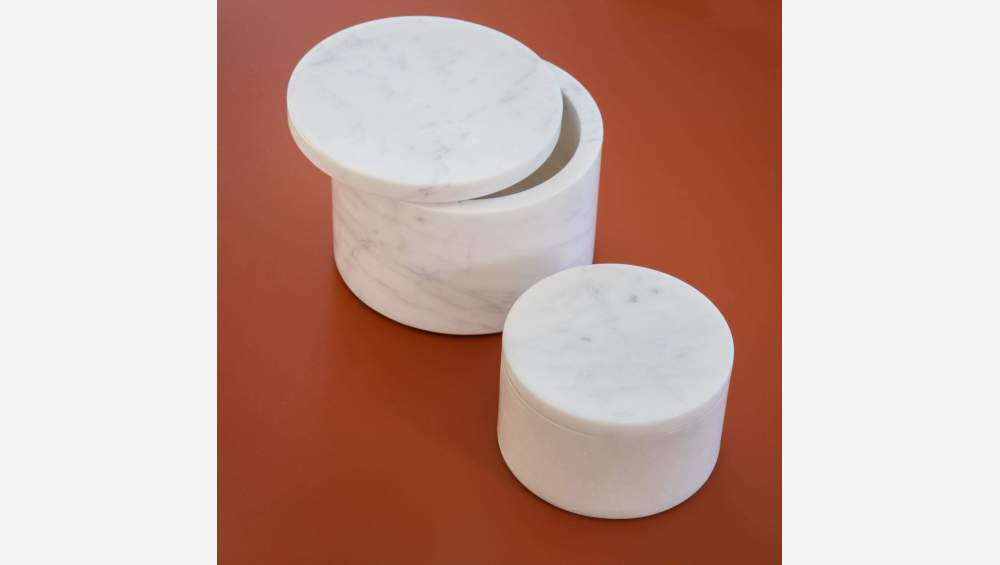 Runde Dose aus Marmor - 15 x 10 cm - Weiß