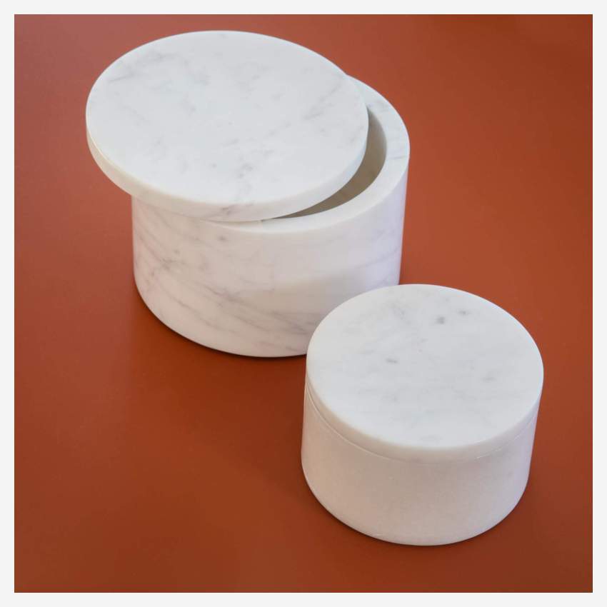 Caja redonda de mármol - 12 x 7 cm - Blanco