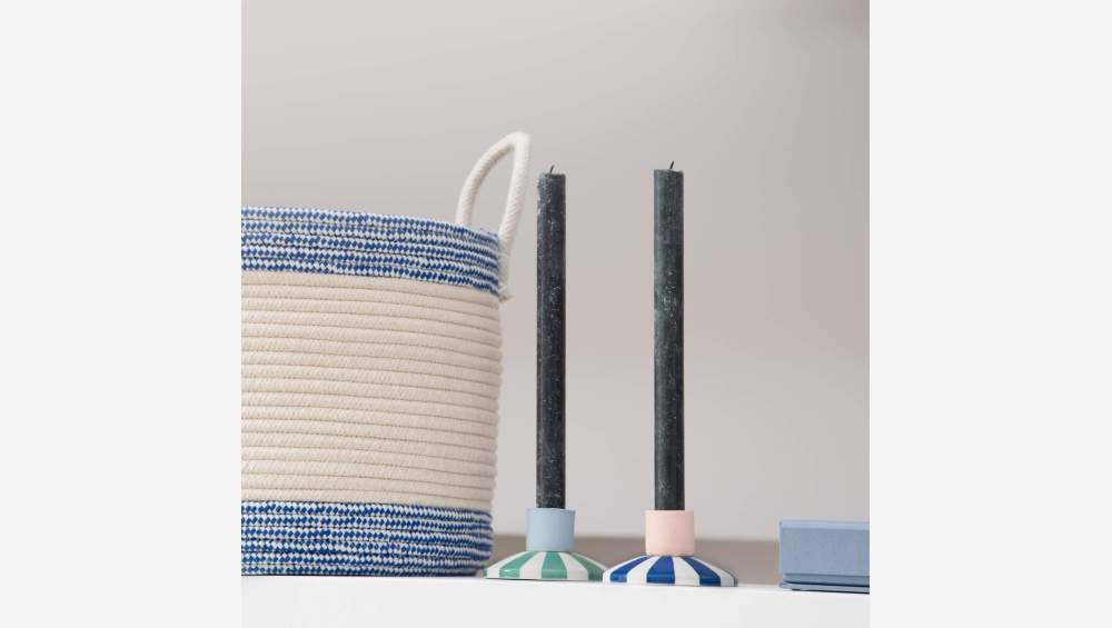 Kerzenständer aus Sandstein - 9 x 5 cm - Blaue Streifen - Design by Chloé Le Cam