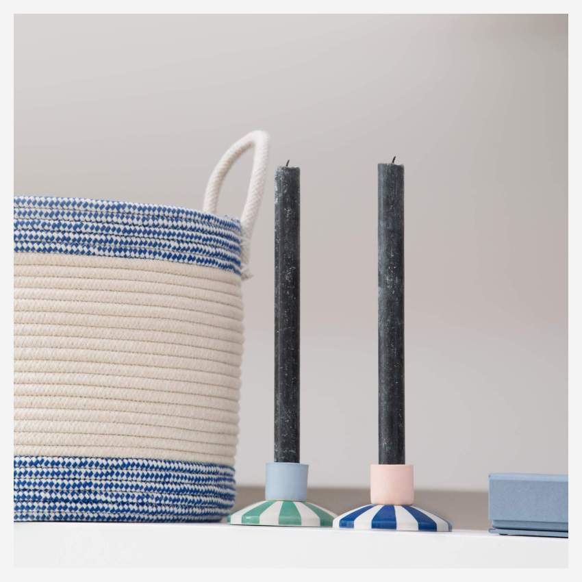 Kerzenständer aus Sandstein - 9 x 5 cm - Blaue Streifen - Design by Chloé Le Cam