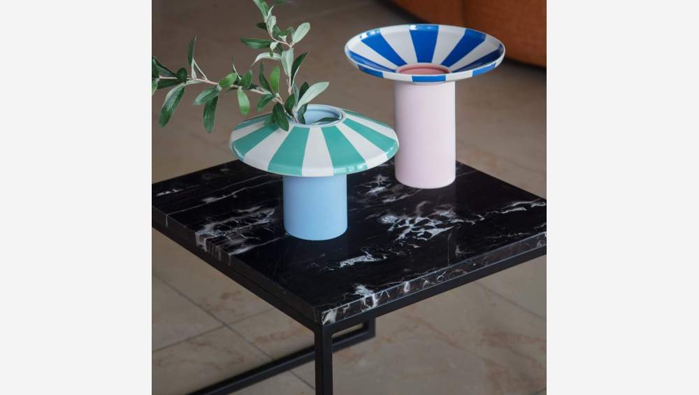 Vase aus Sandstein - 21 x 16 cm - Grüne Streifen - Design by Chloé Le Cam