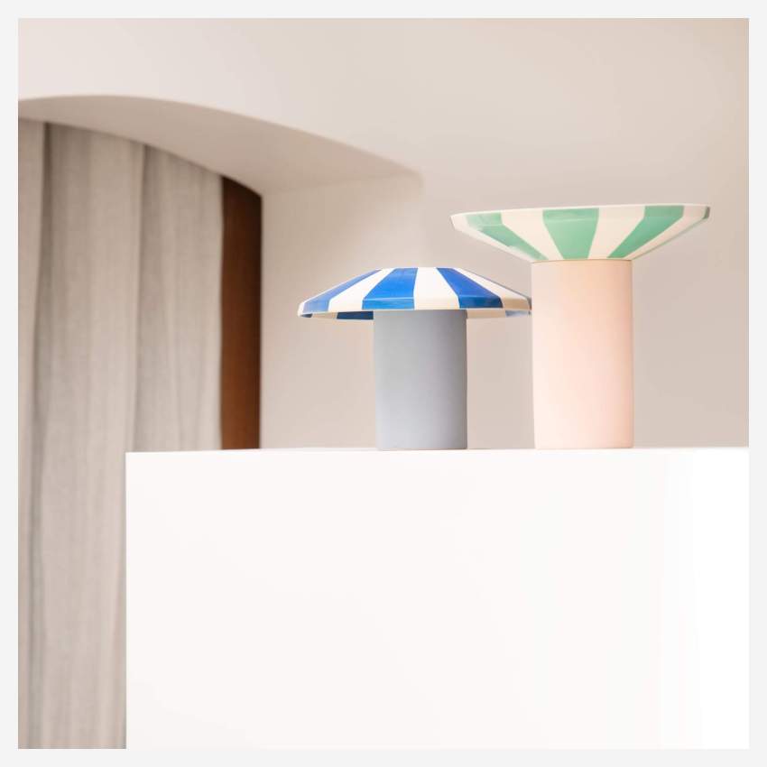 Vase aus Sandstein - 21 x 19 cm - Blaue Streifen - Design by Chloé Le Cam