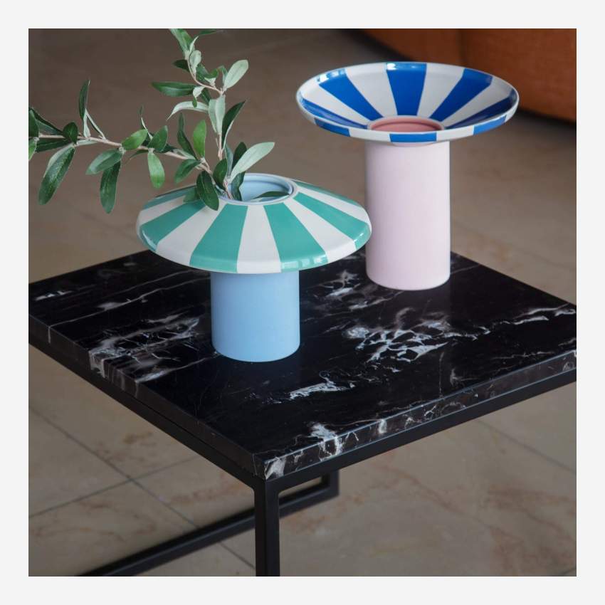 Vase en grès - 21 x 19 cm - Rayures bleues - Design by Chloé Le Cam