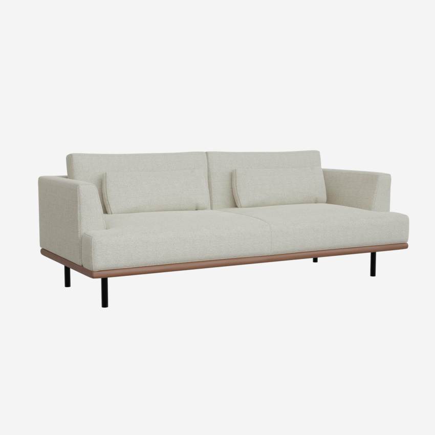 3-Sitzer-Sofa aus Venezia-Stoff - Kreideweiß - Basis aus braunem Leder