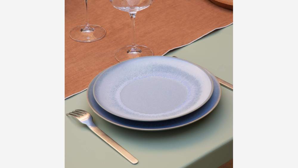 Gres dessertbord - 22 cm - Blauw en bruin