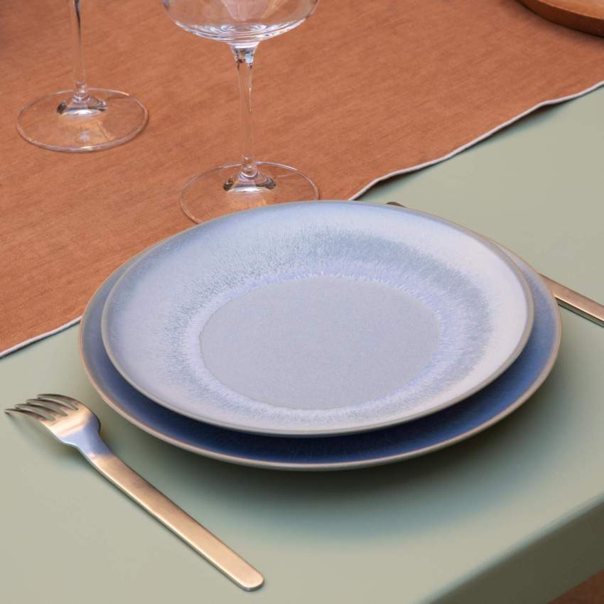 Gres dessertbord - 22 cm - Blauw en bruin