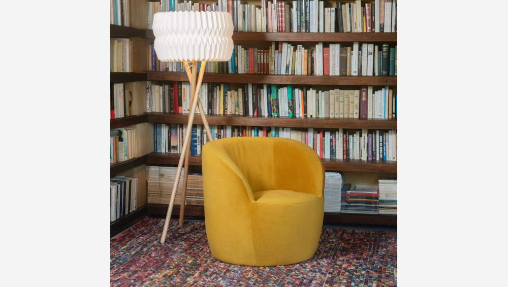 Fauteuil en velours - Jaune moutarde