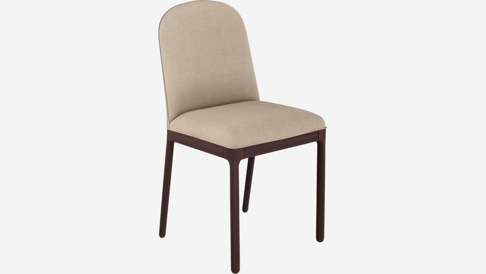 Stuhl mit Stoffbezug aus Nussbaum - Graubeige