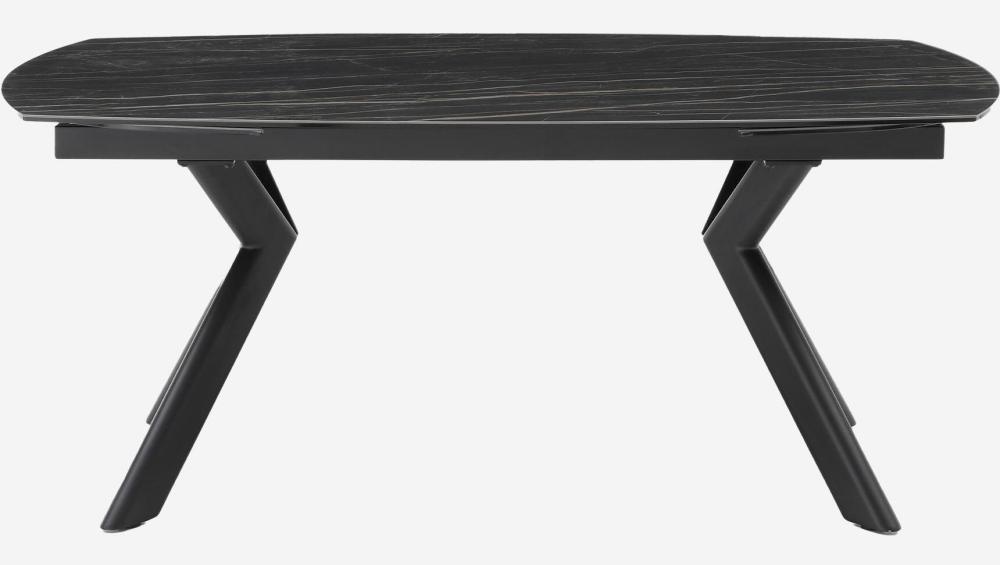 Table ovale extensible en verre trempé et céramique - Noir mat