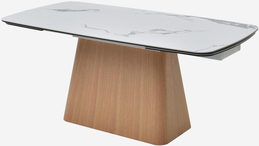 Table rectangulaire extensible en verre trempé et céramique - Blanc