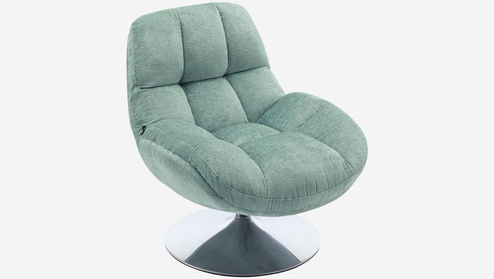 Fauteuil pivotant en tissu chenille et métal chromé - Bleu ciel