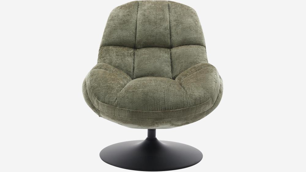 Fauteuil pivotant en tissu chenille et métal mat - Vert kaki et noir