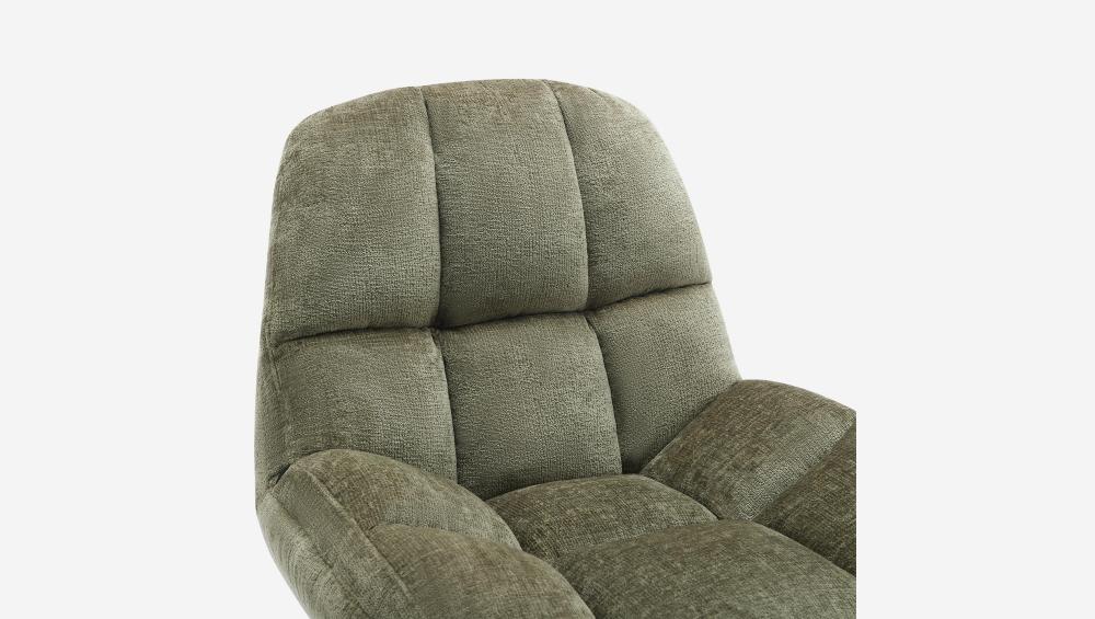 Fauteuil pivotant en tissu chenille et métal mat - Vert kaki et noir