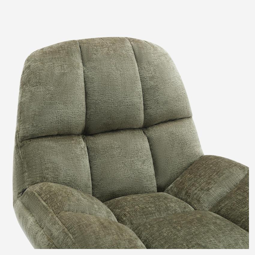 Fauteuil pivotant en tissu chenille et métal mat - Vert kaki et noir