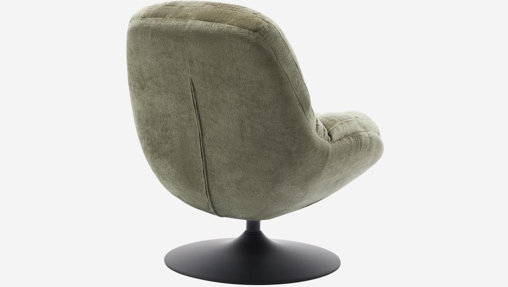 Fauteuil pivotant en tissu chenille et métal mat - Vert kaki et noir