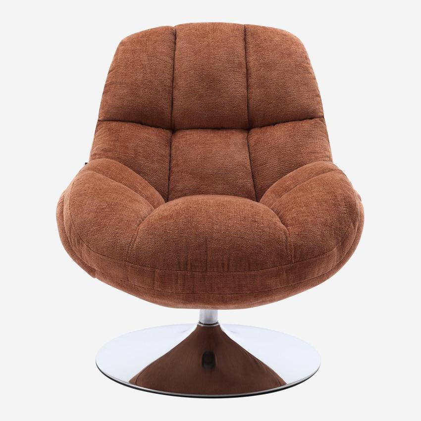 Fauteuil pivotant en tissu chenille et métal chromé - Terracotta