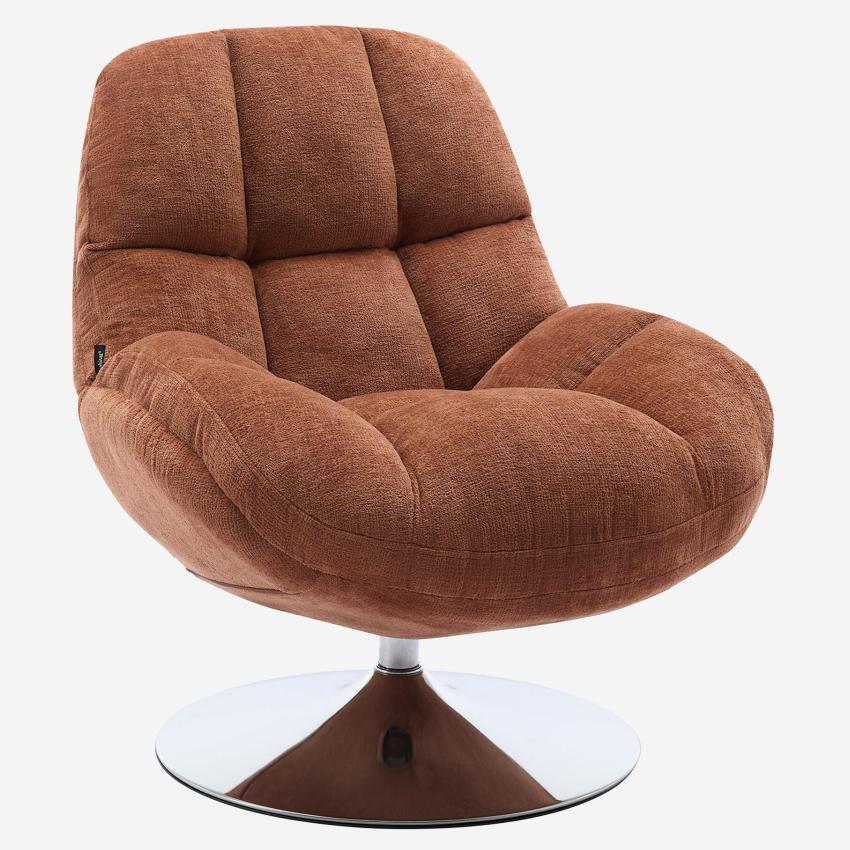 Fauteuil pivotant en tissu chenille et métal chromé - Terracotta