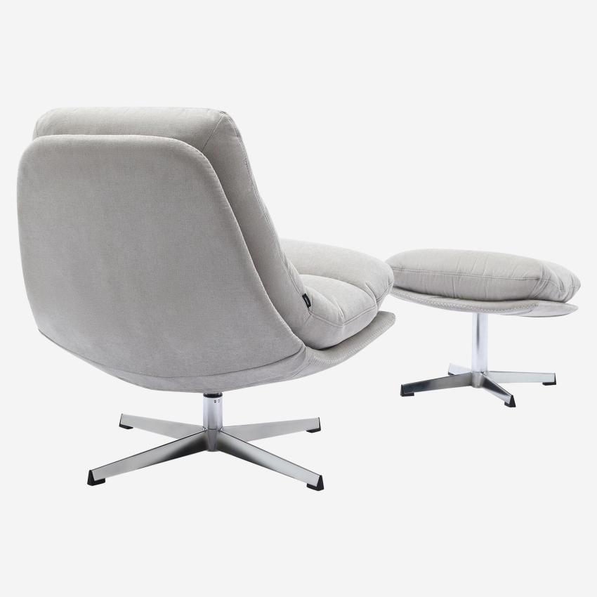 Fauteuil pivotant avec repose-pieds en tissu et métal chromé - Gris