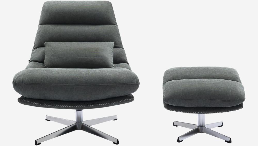 Fauteuil pivotant avec repose-pieds en tissu et métal chromé - Vert sapin