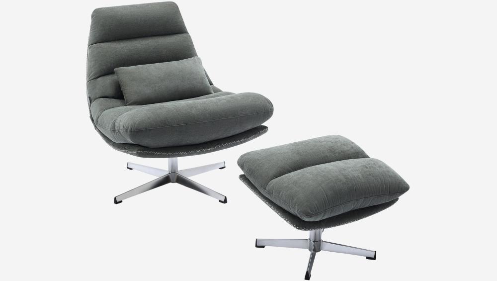 Fauteuil pivotant avec repose-pieds en tissu et métal chromé - Vert sapin