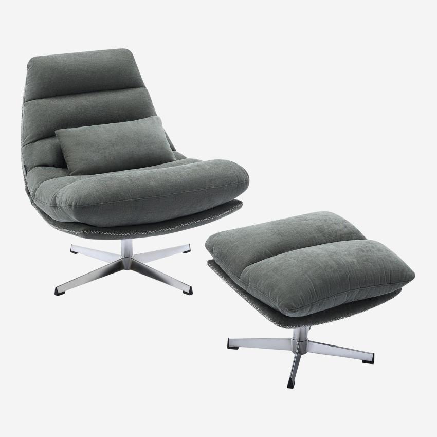 Fauteuil pivotant avec repose-pieds en tissu et métal chromé - Vert sapin