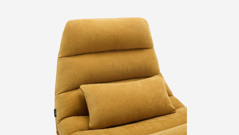 Fauteuil pivotant avec repose-pieds en tissu et métal chromé - Jaune ocre