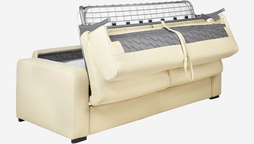 Canapé convertible 3 places - Couchage 160 cm - Matelas en mousse 14 cm - Cuir Beige