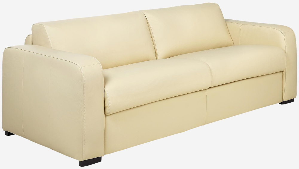 Canapé convertible 3 places - Couchage 160 cm - Matelas en mousse 14 cm - Cuir Beige