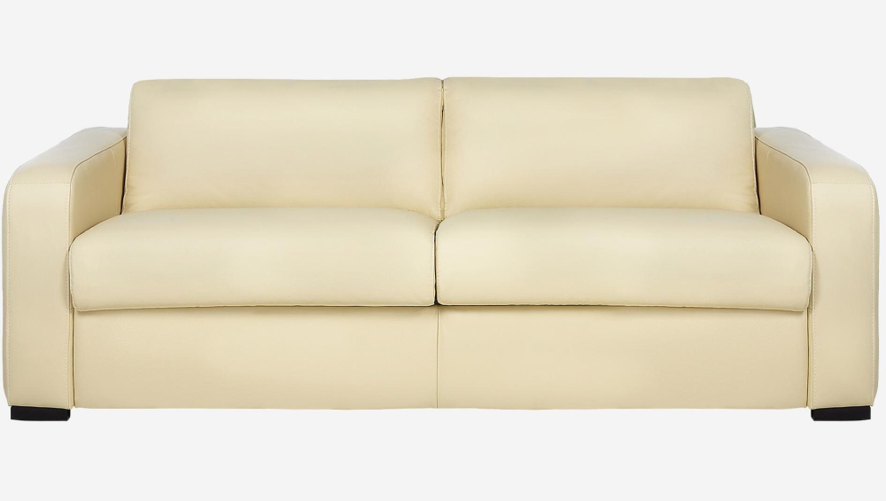 Canapé convertible 3 places - Couchage 160 cm - Matelas en mousse 14 cm - Cuir Beige