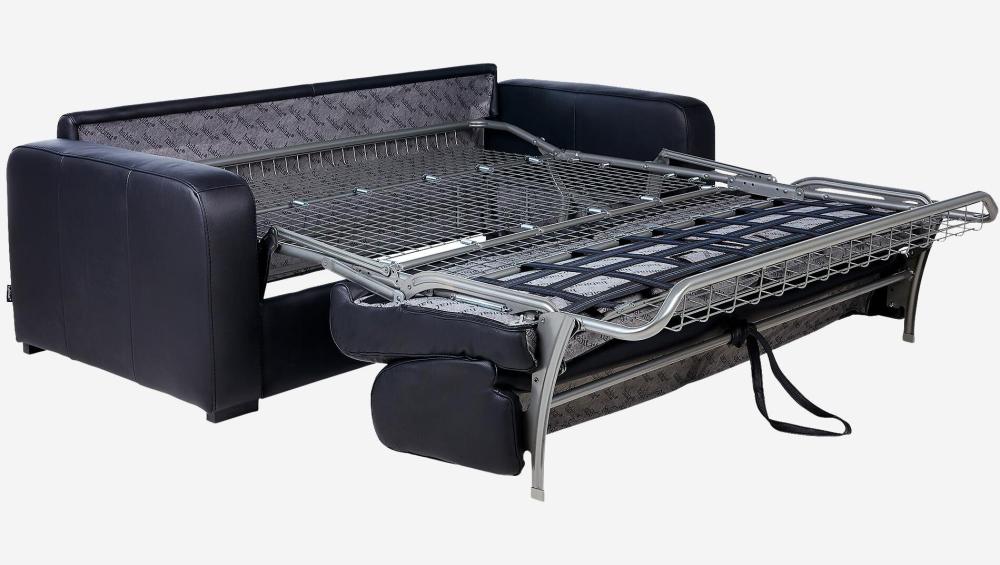 Canapé convertible 3 places - Couchage 160 cm - Matelas en mousse 14 cm - Cuir Noir