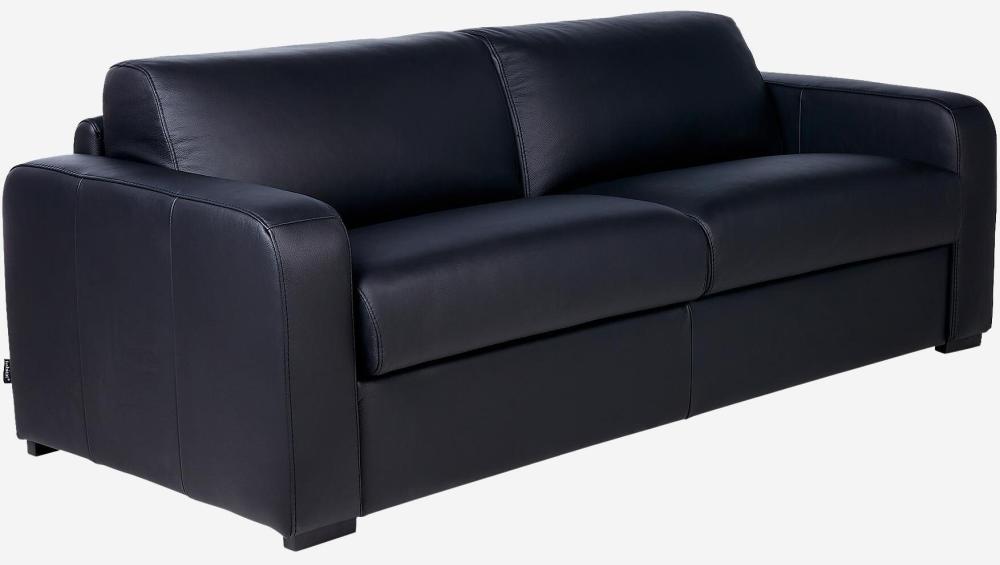 Canapé convertible 3 places - Couchage 160 cm - Matelas en mousse 14 cm - Cuir Noir