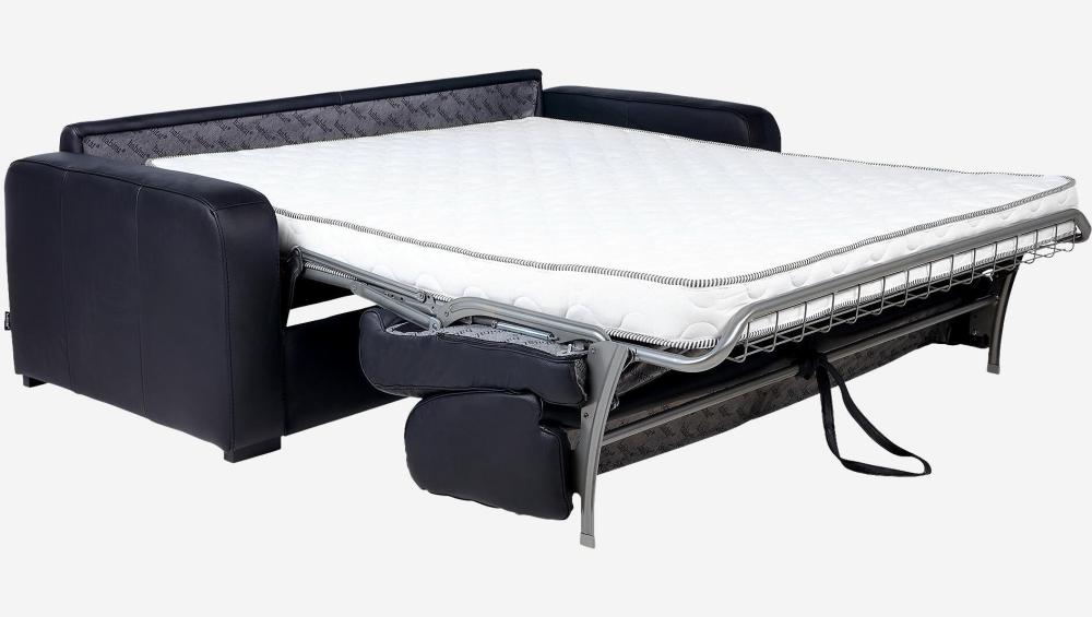 Canapé convertible 3 places - Couchage 160 cm - Matelas en mousse 14 cm - Cuir Noir