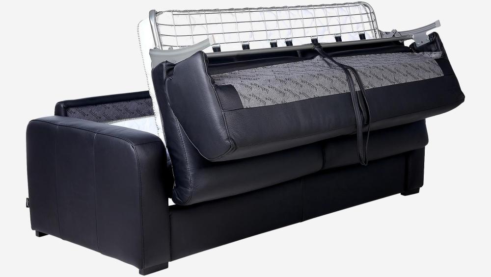 Canapé convertible 3 places - Couchage 160 cm - Matelas en mousse 14 cm - Cuir Noir