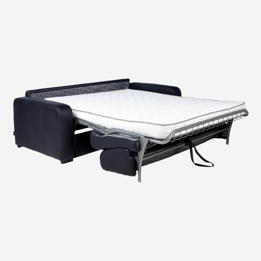 Canapé convertible 3 places - Couchage lattes larges 160 cm - Matelas en mousse 14 cm - Cuir Noir