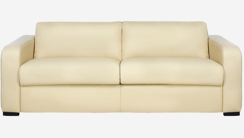 Canapé convertible 2 places - Couchage 140 cm - Matelas en mousse 14 cm - Cuir Beige