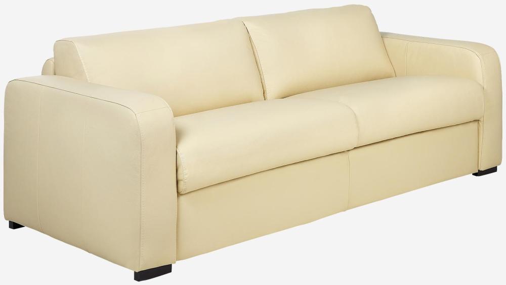 Canapé convertible 2 places - Couchage 140 cm - Matelas en mousse 14 cm - Cuir Beige